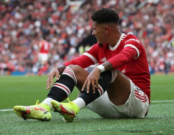 Jadon Sancho of Manchester United in action during the Premier League match between Manchester United and Newcastle United at Old Trafford on...
