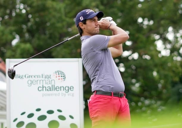 Matteo Manassero of Italy in action during Day Three of the Big Green Egg German Challenge powered by VcG at Wittelsbacher Golf Club on September 11,...