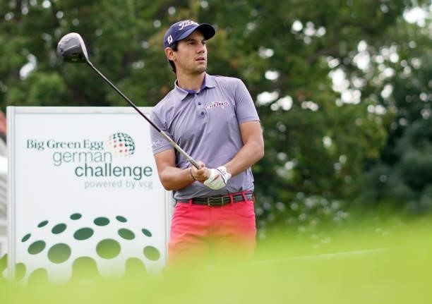 Matteo Manassero of Italy in action during Day Three of the Big Green Egg German Challenge powered by VcG at Wittelsbacher Golf Club on September 11,...