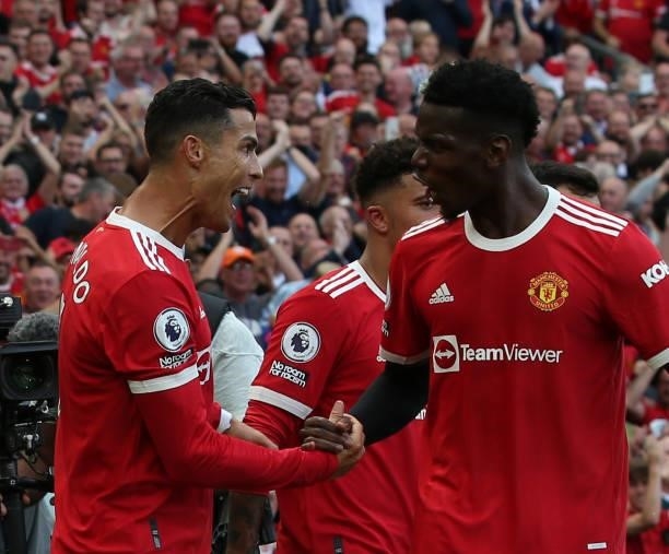 Cristiano Ronaldo of Manchester United celebrates scoring their second goal during the Premier League match between Manchester United and Newcastle...