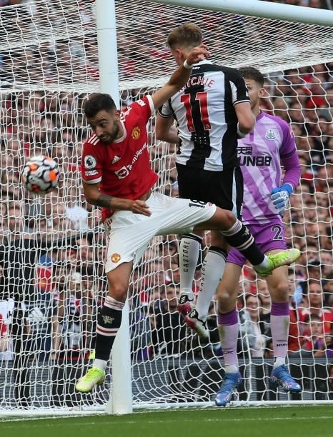 Bruno Fernandes of Manchester United in action during the Premier League match between Manchester United and Newcastle United at Old Trafford on...