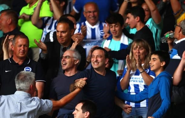 Tony Bloom, Chairman of Brighton & Hove Albion celebrates their side's victory after the Premier League match between Brentford and Brighton & Hove...