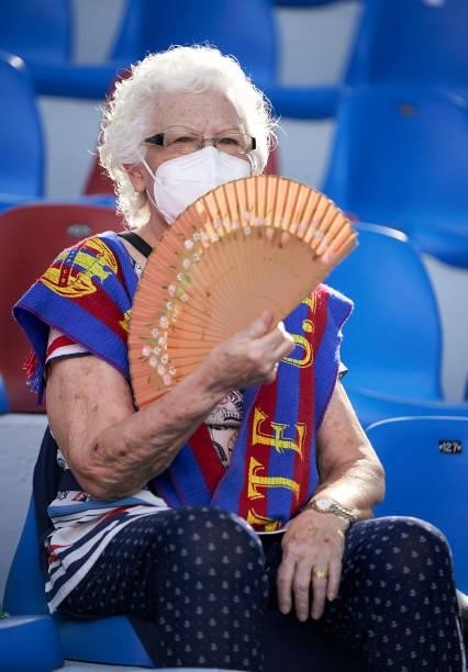 Levante UD fan sits in the stands prior to the La Liga Santander match between Levante UD and Rayo Vallecano at Ciutat de Valencia Stadium on...