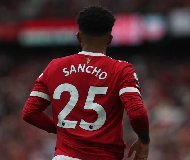 Jadon Sancho of Manchester United in action during the Premier League match between Manchester United and Newcastle United at Old Trafford on...