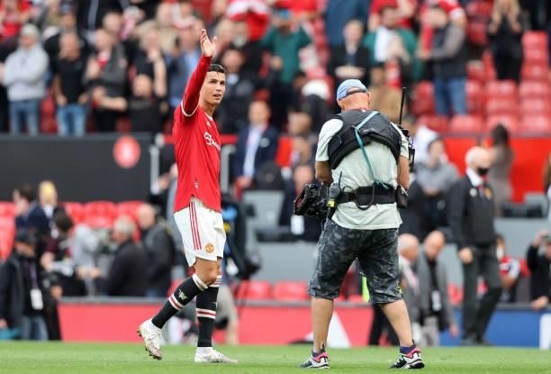 Cristiano Ronaldo of Manchester United acknowledges the fans after the Premier League match between Manchester United and Newcastle United at Old...