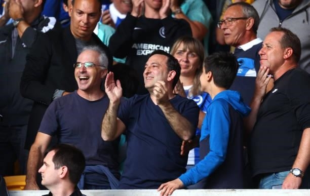 Tony Bloom, Chairman of Brighton & Hove Albion celebrates their side's victory after the Premier League match between Brentford and Brighton & Hove...