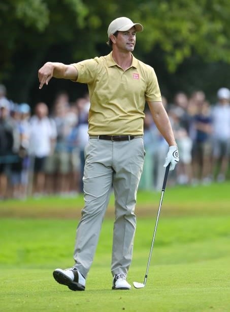 Adam Scott of Australia on the 17th fairway during Day Three of The BMW PGA Championship at Wentworth Golf Club on September 11, 2021 in Virginia...
