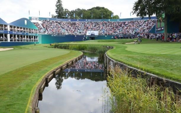 General view of the 18th hole during Day Three of The BMW PGA Championship at Wentworth Golf Club on September 11, 2021 in Virginia Water, England.