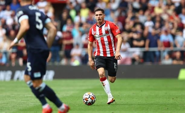 Romain Perraud of Southampton during the Premier League match between Southampton and West Ham United at St Mary's Stadium on September 11, 2021 in...