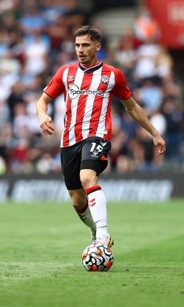 Romain Perraud of Southampton during the Premier League match between Southampton and West Ham United at St Mary's Stadium on September 11, 2021 in...