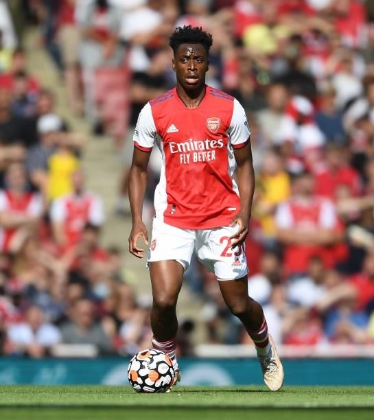 Sambi of Arsenal during the Premier League match between Arsenal and Norwich City at Emirates Stadium on September 11, 2021 in London, England.