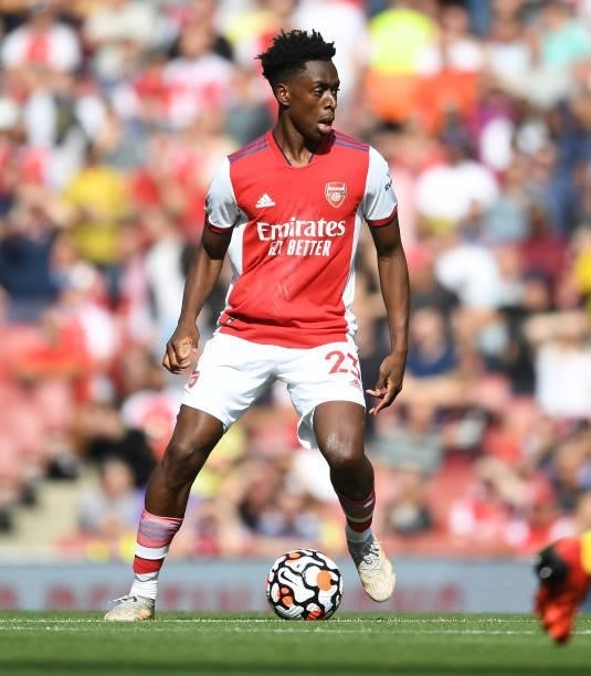 Sambi of Arsenal during the Premier League match between Arsenal and Norwich City at Emirates Stadium on September 11, 2021 in London, England.