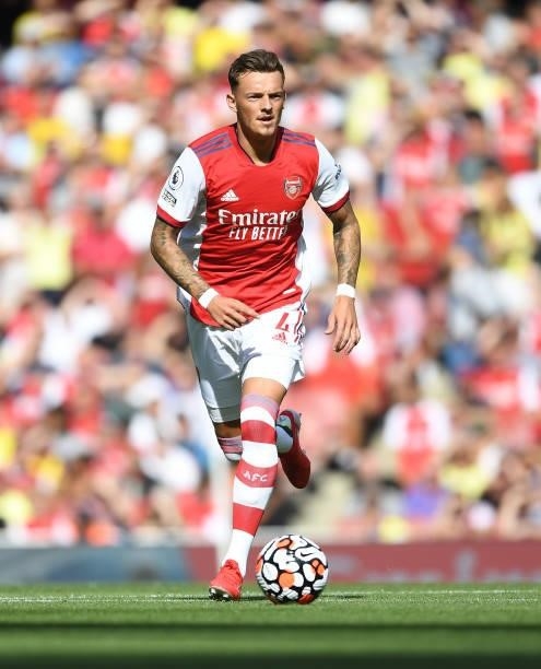 Ben White of Arsenal during the Premier League match between Arsenal and Norwich City at Emirates Stadium on September 11, 2021 in London, England.