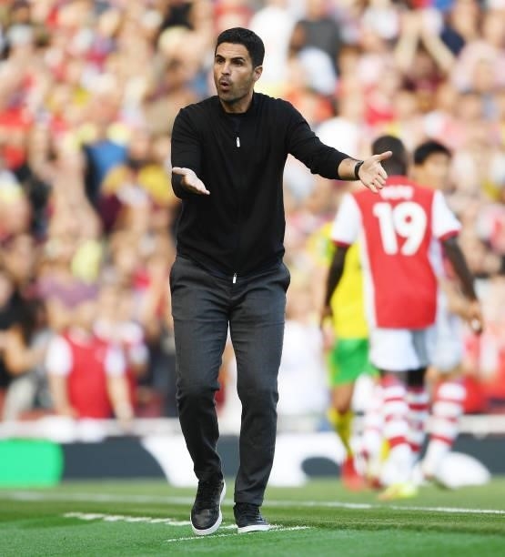 Arsenal manager Mikel Arteta during the Premier League match between Arsenal and Norwich City at Emirates Stadium on September 11, 2021 in London,...