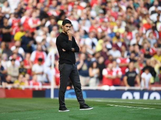 Arsenal manager Mikel Arteta during the Premier League match between Arsenal and Norwich City at Emirates Stadium on September 11, 2021 in London,...
