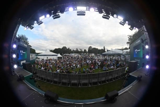 Spectators prepare to watch Clean Bandit perform during The BMW PGA Championship at Wentworth Golf Club on September 11, 2021 in Virginia Water,...