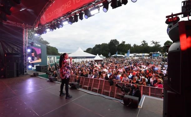 Nikki Cislyn of Clean Bandit performs during Day Three of The BMW PGA Championship at Wentworth Golf Club on September 11, 2021 in Virginia Water,...