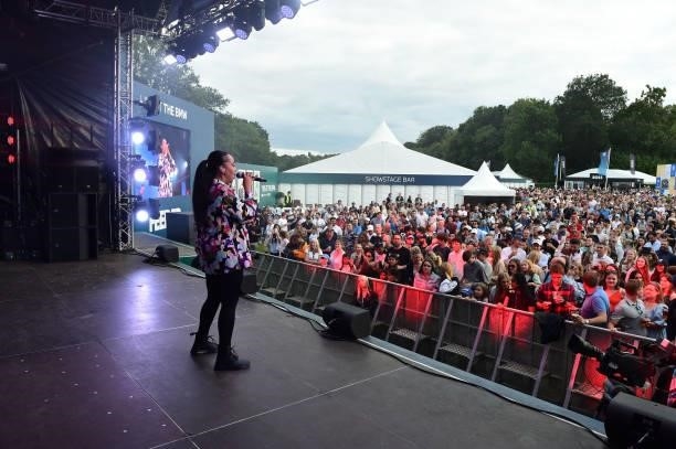 Nikki Cislyn of Clean Bandit performs during Day Three of The BMW PGA Championship at Wentworth Golf Club on September 11, 2021 in Virginia Water,...