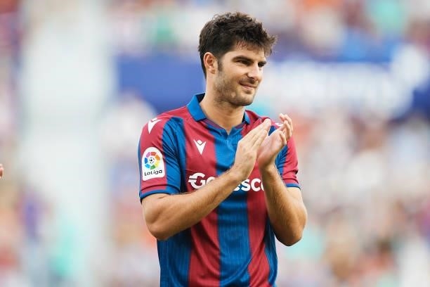 Gonzalo Melero of Levante UD looks on during the LaLiga Santander match between Levante UD and Rayo Vallecano at Ciutat de Valencia Stadium on...