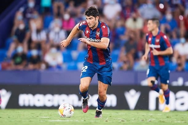 Gonzalo Melero of Levante UD in action during the LaLiga Santander match between Levante UD and Rayo Vallecano at Ciutat de Valencia Stadium on...