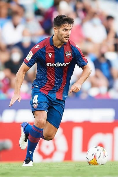 Rober Pier of Levante UD in action during the LaLiga Santander match between Levante UD and Rayo Vallecano at Ciutat de Valencia Stadium on September...