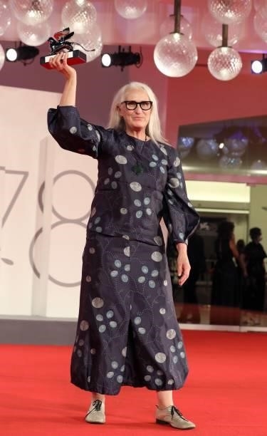 Director Jane Campion poses with the Silver Lion for Best Director for "The Power Of The Dog