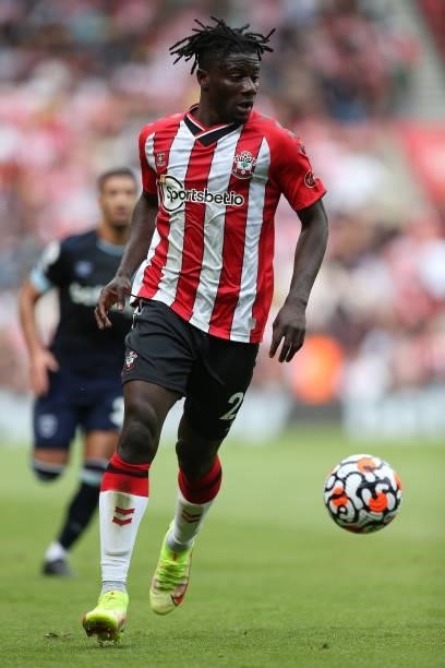 Mohammed Salisu of Southampton on the ball during the Premier League match between Southampton and West Ham United at St Mary's Stadium on September...