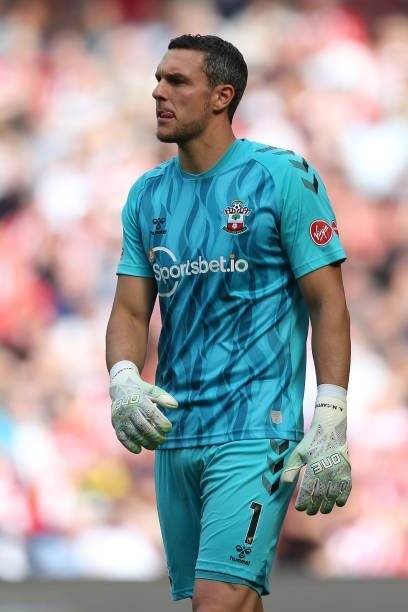 Alex McCarthy of Southampton during the Premier League match between Southampton and West Ham United at St Mary's Stadium on September 11, 2021 in...