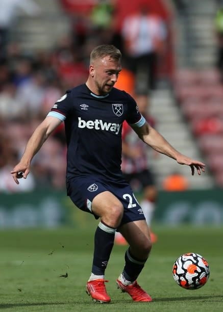 Jarrod Bowen of West Ham United on the ball during the Premier League match between Southampton and West Ham United at St Mary's Stadium on September...