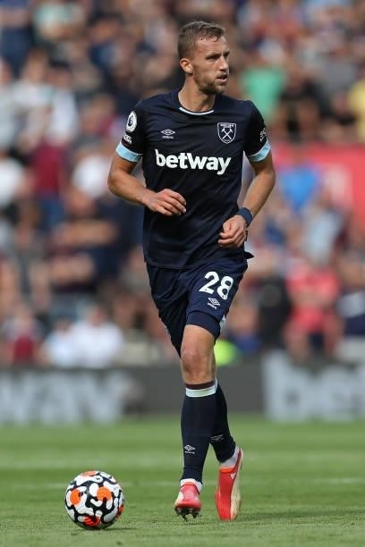 Tomas Soucek of West Ham United on the ball during the Premier League match between Southampton and West Ham United at St Mary's Stadium on September...
