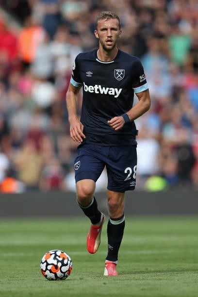 Tomas Soucek of West Ham United on the ball during the Premier League match between Southampton and West Ham United at St Mary's Stadium on September...