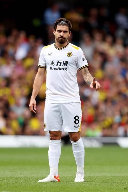 Ruben Neves of Wolverhampton Wanderers reacts during the Premier League match between Watford and Wolverhampton Wanderers at Vicarage Road on...