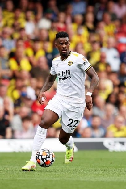 Nelson Semedo of Wolverhampton Wanderers runs with the ball during the Premier League match between Watford and Wolverhampton Wanderers at Vicarage...