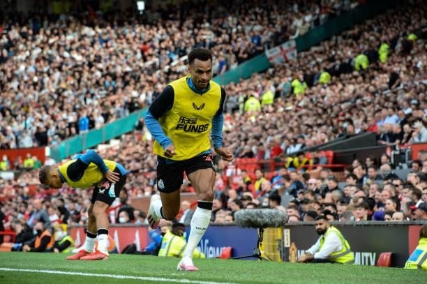 Jacob Murphy of Newcastle United warms up during the Premier League match between Manchester United and Newcastle United at Old Trafford on September...