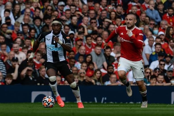 Allan Saint-Maximin of Newcastle United FC runs with the ball during the Premier League match between Manchester United and Newcastle United at Old...
