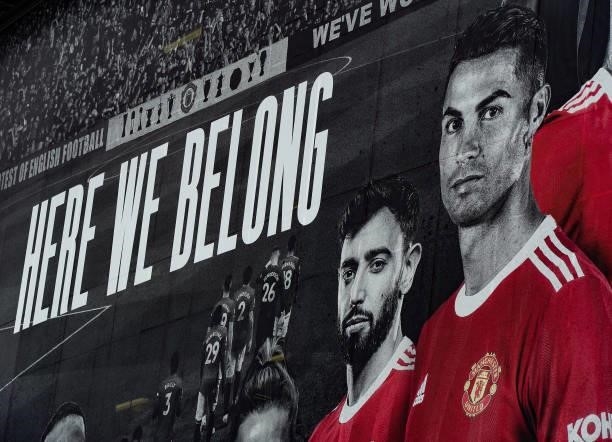 Cristiano Ronaldo of Manchester United banner on the external wall of the stadium during the Premier League match between Manchester United and...