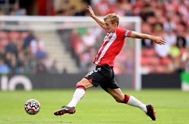 James Ward-Prowse of Southampton controls the ball during the Premier League match between Southampton and West Ham United at St Mary's Stadium on...