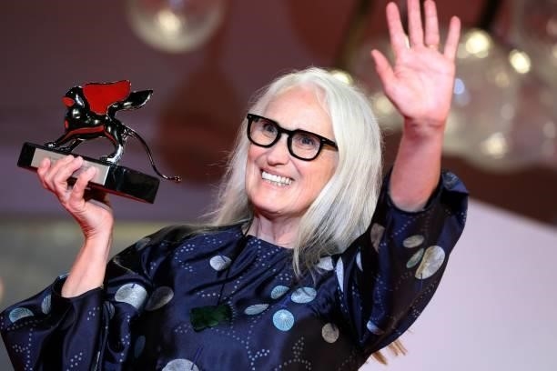 Director Jane Campion poses with the Silver Lion for Best Director for "The Power Of The Dog