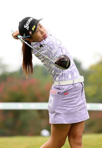 Nana Suganuma of Japan hits her tee shot on the 10th hole during the final round of the JLPGA Championship Konica Minolta Cup at Shizu Hills Country...