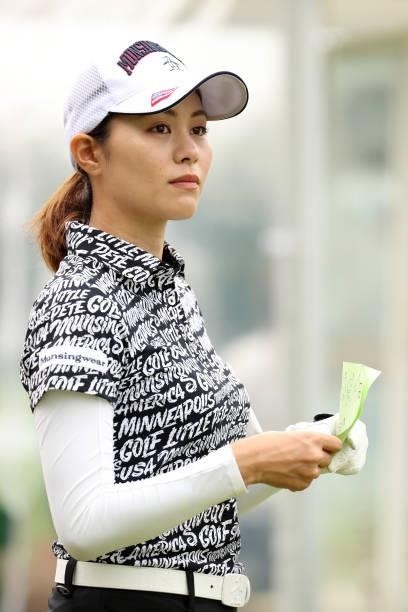 Hina Arakaki of Japan is seen on the 10th tee during the final round of the JLPGA Championship Konica Minolta Cup at Shizu Hills Country Club on...