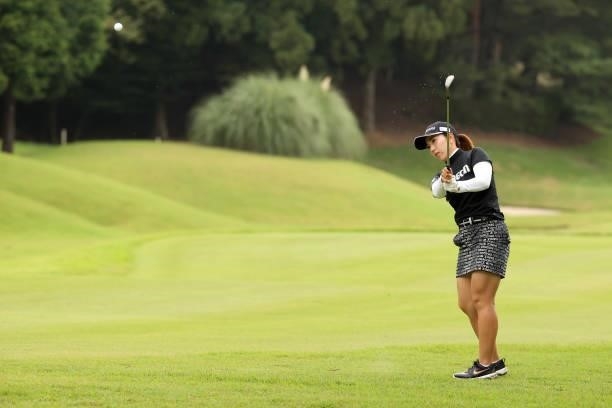 Ritsuko Ryu of Japan chips onto the 10th green during the final round of the JLPGA Championship Konica Minolta Cup at Shizu Hills Country Club on...