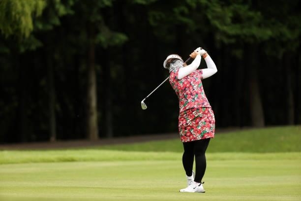 Satsuki Oshiro of Japan hits her second shot on the 11th hole during the final round of the JLPGA Championship Konica Minolta Cup at Shizu Hills...