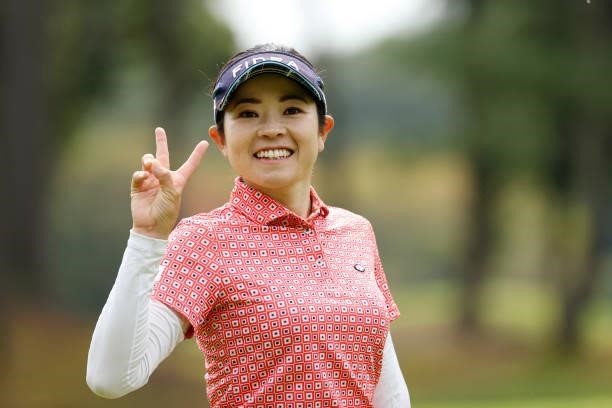 Sumika Nakasone of Japan poses on the 3rd hole during the final round of the JLPGA Championship Konica Minolta Cup at Shizu Hills Country Club on...
