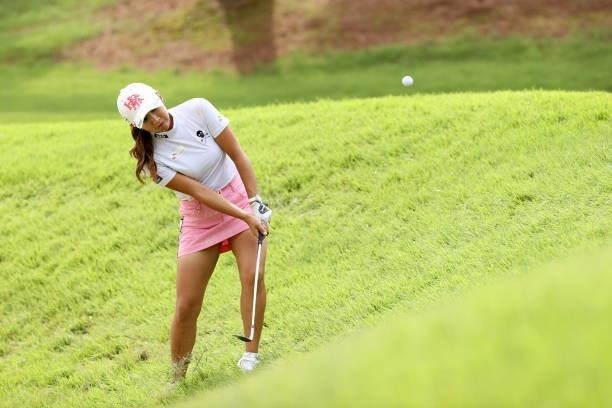 Bo-mee Lee of South Korea plays a shot on the 3rd hole during the final round of the JLPGA Championship Konica Minolta Cup at Shizu Hills Country...