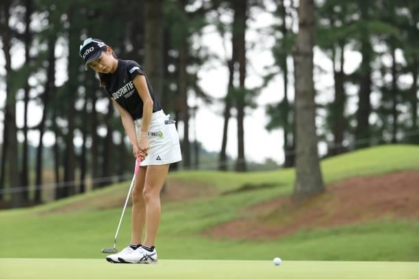 Yuka Yasuda of Japan attempts a putt on the 3rd green during the final round of the JLPGA Championship Konica Minolta Cup at Shizu Hills Country Club...