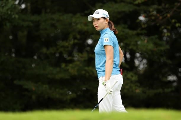 Hinako Shibuno of Japan is seen before her tee shot on the 5th hole during the final round of the JLPGA Championship Konica Minolta Cup at Shizu...