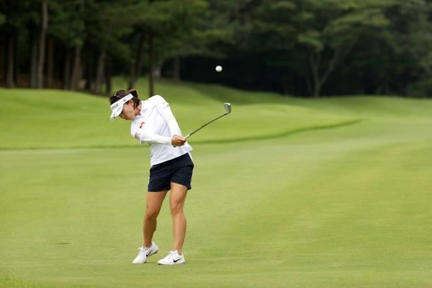 Teresa Lu of Chinese Taipei hits her second shot on the 5th hole during the final round of the JLPGA Championship Konica Minolta Cup at Shizu Hills...