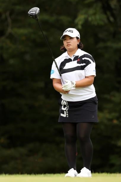 Ai Suzuki of Japan is seen before her tee shot on the 6th hole during the final round of the JLPGA Championship Konica Minolta Cup at Shizu Hills...