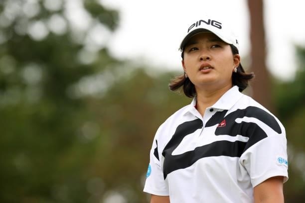 Ai Suzuki of Japan is seen on the 6th hole during the final round of the JLPGA Championship Konica Minolta Cup at Shizu Hills Country Club on...