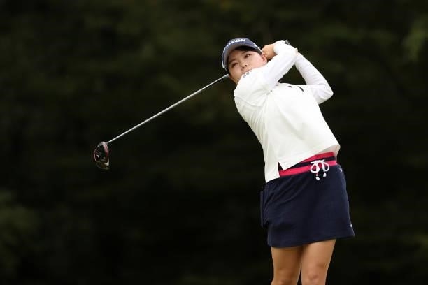 Minami Katsu of Japan hits her tee shot on the 6th hole during the final round of the JLPGA Championship Konica Minolta Cup at Shizu Hills Country...